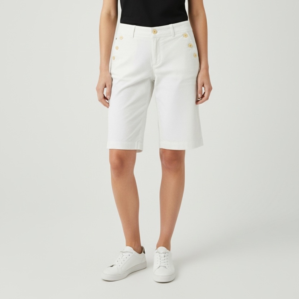Lacoste Women's White with Baby Blue Striped Shorts